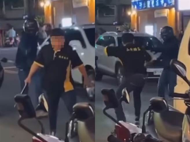 男下车准备拿球棒砸骑士，不料遭骑士拿辣椒水狂喷眼，他转头表情痛苦，仍气不过再次挥棒没打中，之后痛苦地趴在车窗，骑士则再次近距离朝他喷辣椒水。（翻摄自脸书爆料公社）