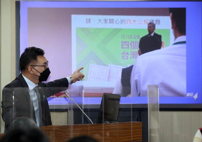 國民黨立委江啟臣（見圖）17日在立法院外交及國防委員會質詢指出，行政院副院長沈榮津日前到漢翔出席「F-16維修中心廠商聯誼會」活動，卻在會中提到「大家關心的四大公投議題」，江啟臣質疑沈榮津及漢翔違反行政中立。（劉宗龍攝）