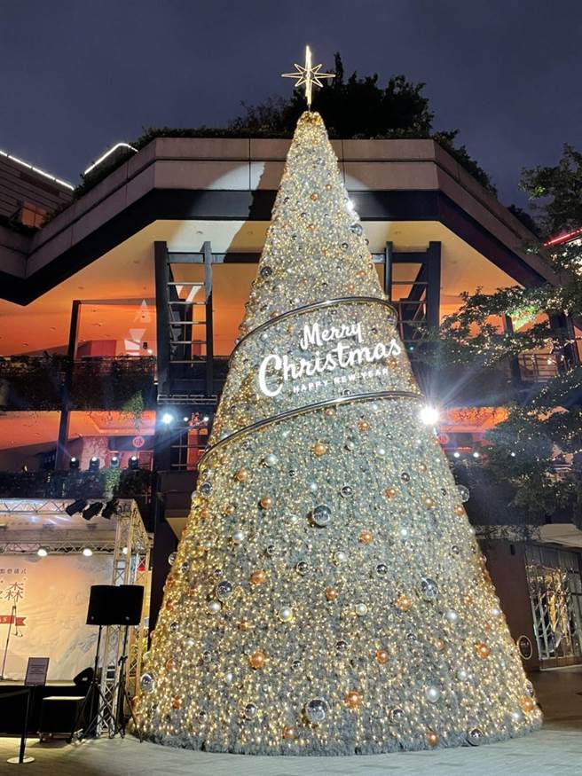 1. 新光三越台北信義新天地A11旁「17米夢幻灰耶誕希望之樹」，點亮信義區。（新光三越提供）