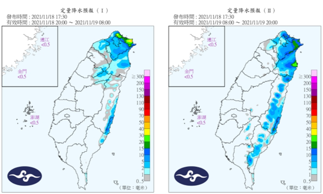 18至19日定量降水预报。(图/气象局)