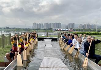 大都會公園微風運河盪槳池啟用 選手體驗陸上划槳訓練