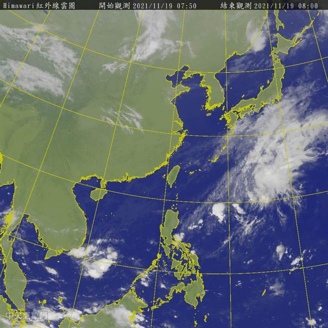 中央气象局预报指出，今天东北季风影响，北台湾依旧较凉，温度表现与昨日类似，降雨范围较局限在大台北及东北部，东北部地区有局部较大雨势出现的机率。（翻摄自中央气象局／林良齐台北传真）