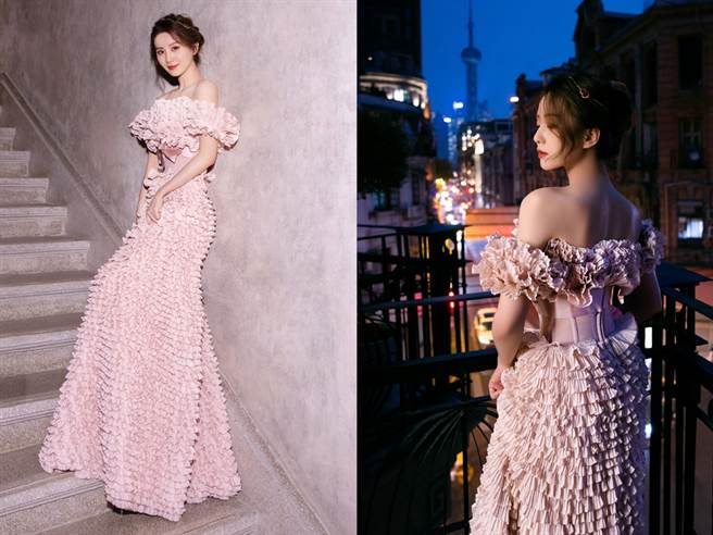 刘诗诗穿平口礼服，气质优雅如公主。（图／翻摄自诗诗的小板报微博）