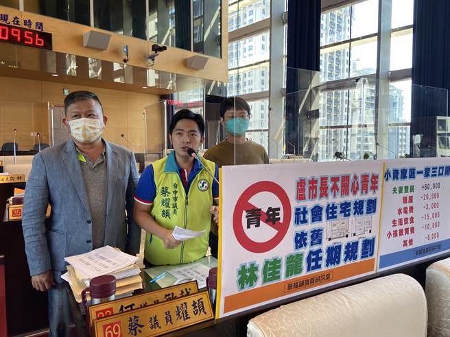 台中市议员蔡耀颉（中）表示，市府应该要让更多努力的年轻人就算买不起房子至少也要租的起，这才是兴建社会住宅的初衷。（卢金足摄）
