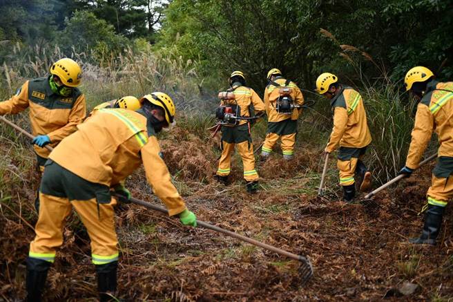 演訓學員使用釘耙移除燃料。（東勢林管處提供／王文吉台中傳真）