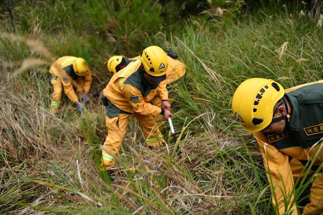 演訓學員手持砍刀開闢防火線。（東勢林管處提供／王文吉台中傳真）