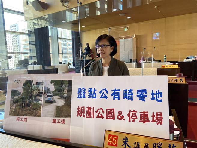 台中市議員朱暖英認為建設局該對公有畸零地進行盤點清查，也該逐筆規畫土地用途與整理美化，來讓市容環境更好。（盧金足攝）