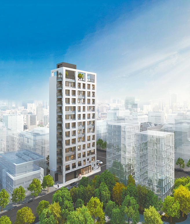 大安路素地近乎零供给，新旧建案推升稀有价值，大安路一段名人巷预售新案「大安谦韵」推出绝版双併3房；图为建筑3D示意。图／业者提供