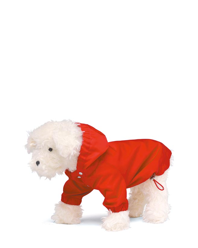 PRADA红色再生尼龙宠物连帽雨衣，1万7000元。（PRADA提供）