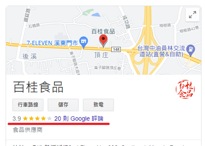 百桂食品的Google评论已回復成被网友出征前的评价。（翻摄Google）