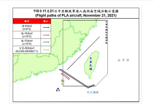 共机进我西南空域示意图。空军提供