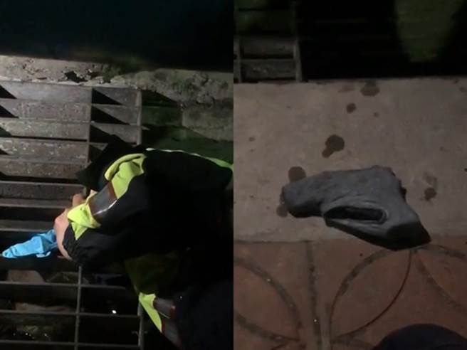 殺手最後疑似將犯案槍枝丟在桃機航廈的聯外道路水溝內，警方最後逐一搜索，費大把力氣才伸手從水溝撈出槍枝與子彈。（警方提供）
