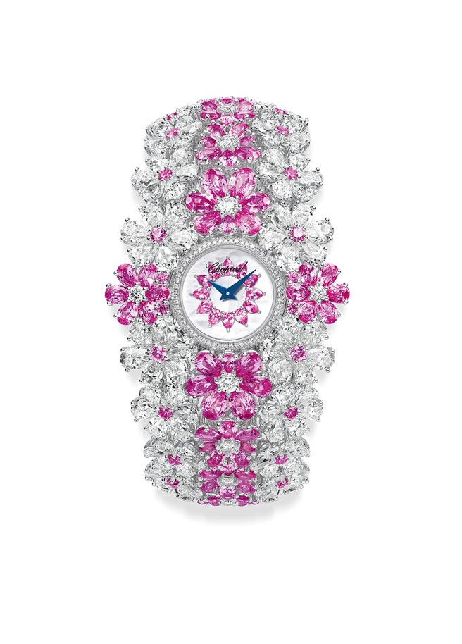 最佳珠寶表蕭邦以Flower Power珠寶表拿下日內瓦鐘表大賞最佳珠寶表。（蕭邦提供）