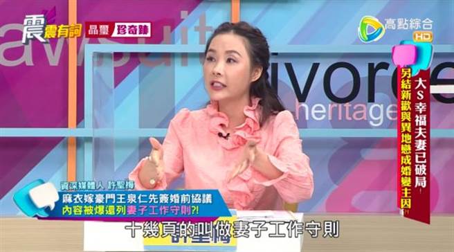 许圣梅表示，麻衣嫁入豪门前先签了婚前协议书。(图/翻摄自YouTube)