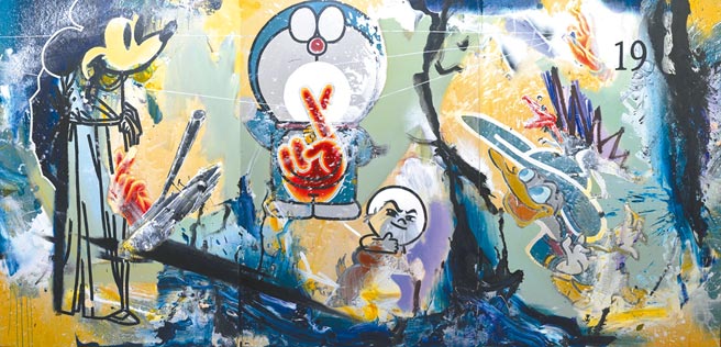 第一届「中国信托当代绘画奖」，蔡宜儒以《美好时光之无烟硝NO.19战役》作品获首奖。（中信文教基金会提供）