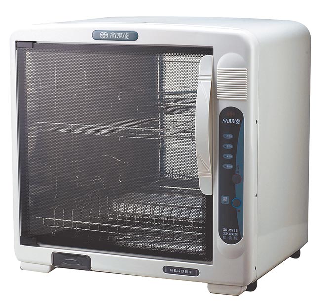 爱买会灭菌风乾的尚朋堂双层紫外线烘碗机，原价3490元、会员价2980元，8.5折。（爱买提供）