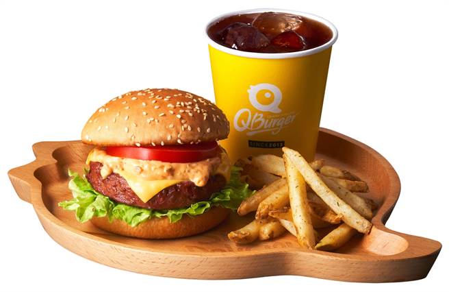 Q Burger推出「植物肉起士堡」，也可搭配成套餐。（Q Burger提供）
