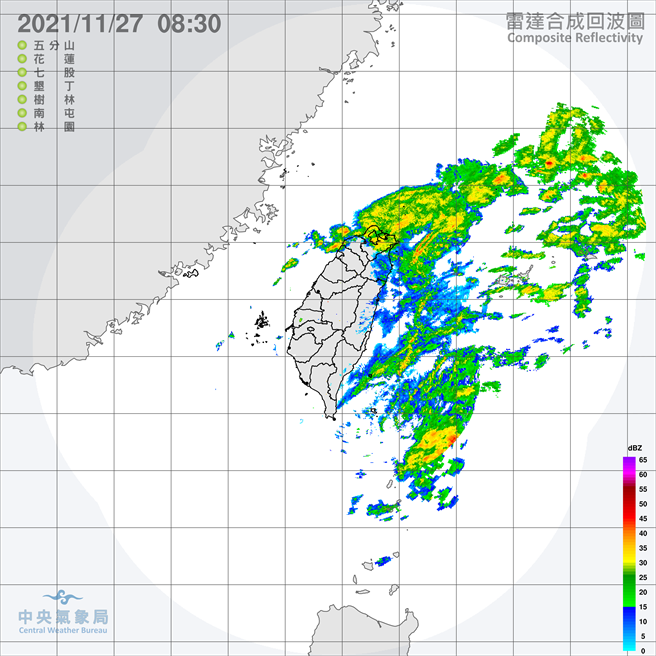 中央氣象局預報指出，今天大台北、東半部地區及其他山區有局部短暫雨，尤其東北部地區有局部較大雨勢發生的機率，中部以北地區偶有零星短暫雨，下午西半部地區水氣趨緩，不過東半部仍是容易下雨的天氣，請多留意。（翻攝自中央氣象局／林良齊台北傳真）