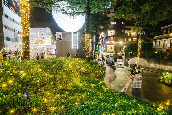 森林系市集进驻充满文青气息的线形公园林荫下，贩售植栽、花艺、花器、小农等相关商品，臺北市政府观光传播局以「勇敢呼吸」为主题，在心中山线形公园装置灯饰，下午6点时点灯，提供惬意又文青的气氛及最好拍的网美朝圣地。(郭吉铨摄)