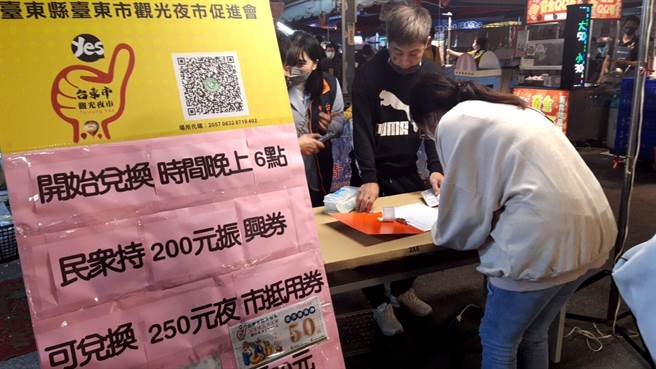 台東市觀光夜市推出以200元振興5倍券兌換250元夜市抵用券促銷活動（台東縣政府提供／蔡旻妤台東傳真）