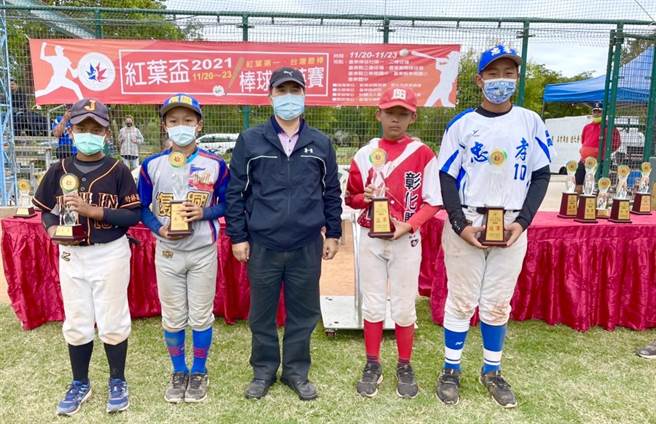 甫闭幕的红叶杯棒球菁英赛少棒组，凤山区忠孝国小棒球队（右一）一路挺进决赛，最后将冠军奖杯捧回高雄。（校方提供／曹明正高雄传真）