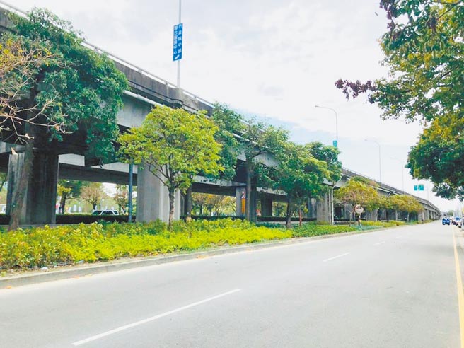 台中市台74桥下（朝马路至市政路）两侧道路分隔岛，台积电投入逾1,000万元，种植灌木7万株、地被22.5万株。图／台中市建设局提供