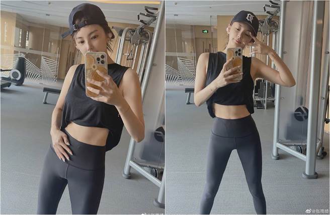 张雨绮豪放掀衣露肚。（图／取材自张雨绮微博）