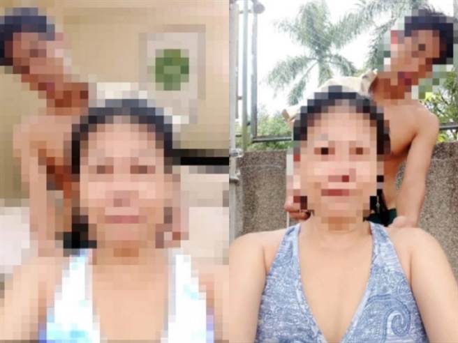 娶大30岁女房东，男网友PO出亲密照(图左)后，遭网友揪出，男子疑似经过P图、转向，将(图右)女方的泳衣变色，并将原本的泳池背景改成房间。图左为原PO公布的房间亲密照，图右为网友神出的泳池合照。(组图/截自Dcard)