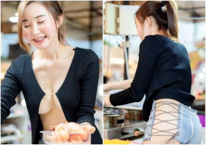 泰国当地女店员穿的超火辣。（图／Sanook）