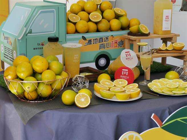 台南市政府与饮品业者「麻古茶坊」合作，推出「台南购物节x台南柳丁季」联名活动。(刘秀芬摄)