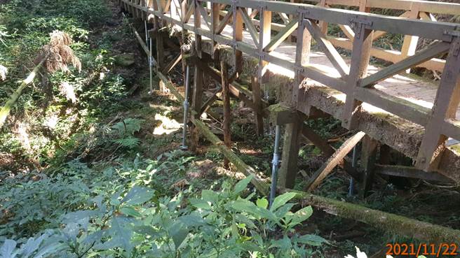 古道既有桥梁支撑已补强，民眾需依桥梁乘载限制通行。（嘉义林管处提供／张亦惠嘉县传真）