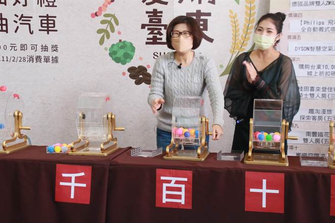 台东县府办理「2021爱购台东消费季」，其中1女共抽中4项大奖。（台东县府提供／蔡旻妤台东传真）