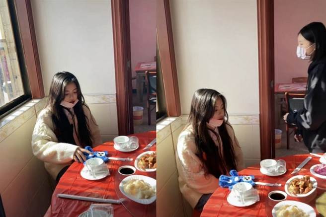 近日有路人看到杨超越超接地气吃办桌，零修图照状态被讚翻。(图/ 摘自微博)