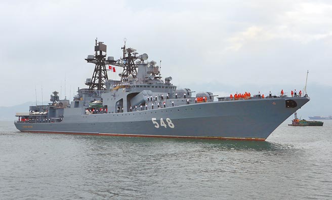 俄羅斯太平洋艦隊大型反潛驅逐艦「潘捷列耶夫海軍上將號」。（新華社）