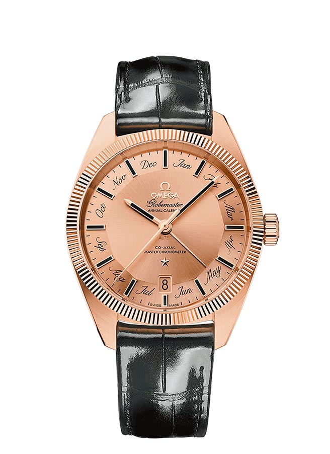 欧米茄Globemaster年历表，Sedna金表壳和表盘，价格店洽。（OMEGA提供）