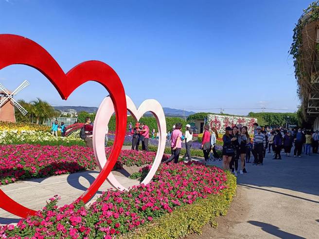 目前疫情趋缓，许多游客都出笼赏花，中社花市假日单日游客约2500人次，回到疫情前荣景。（陈淑娥摄）