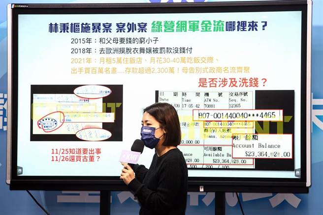 国民党文传会6日召开「施暴案烧出国安问题，林秉枢案五大疑点全揭露」记者会，台北市议员徐巧芯（图）出席说明要求检调要调查清楚林秉枢的金流。（邓博仁摄）
