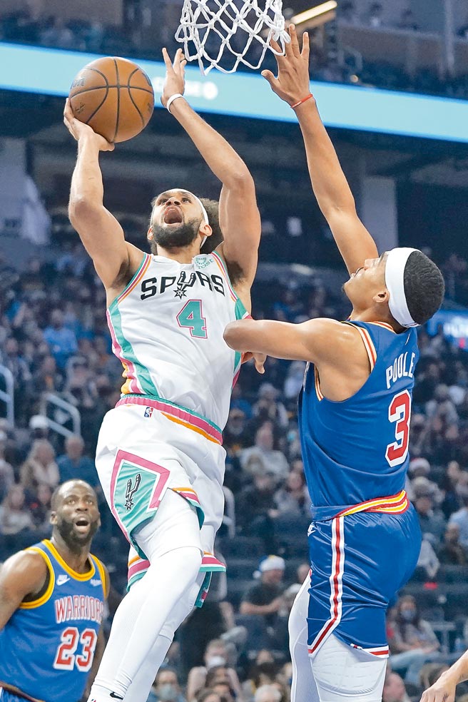 懷特（左）閃過普爾的封阻上籃取分。（美聯社）