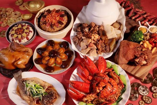 （板桥凯撒大饭店「八宝如意庆丰年」年菜组合，以及15道单品、6款礼盒开卖。图／板桥凯撒大饭店提供）
