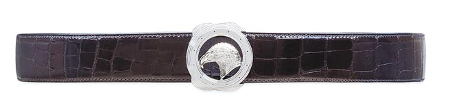 义大利精品Stefano Ricci鹰头LOGO鱷鱼皮腰带，9万元。（Stefano Ricci提供）