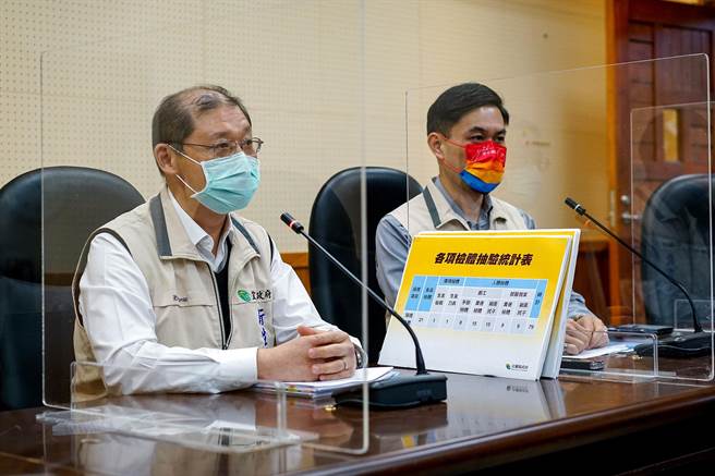 宜兰县卫生局长徐迺维（左）、教育处长王泓翔，今天说明师生食物中毒事件的送验结果。（李忠一摄）