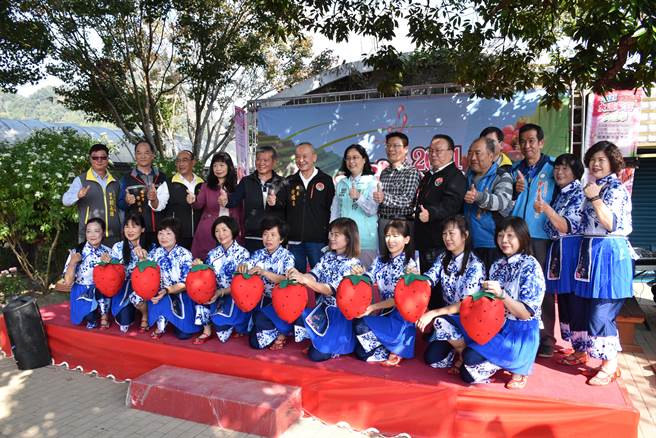 苗栗縣長徐耀昌9日主持大湖草莓上市儀式。（謝明俊攝）