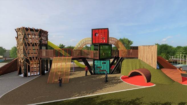 近年屏县府大力推动共融公园游具场，目标是33乡镇「一乡一特场」，而屏南区首个游具场将于明年5月在恒春石牌公园诞生。（屏县府提供／谢佳潾屏东传真）