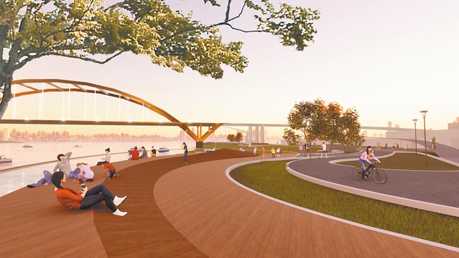 新北市高灘處規畫在關渡橋周邊重新規畫瞭望平台，讓民眾能遠眺欣賞淡水河美景。此為模擬圖。（新北市高灘處提供／葉德正新北傳真）