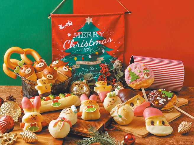 维持普诺麵包坊一贯的相机先食风潮，2021耶诞系列麵包模样俏皮、美味。（神旺大饭店提供）