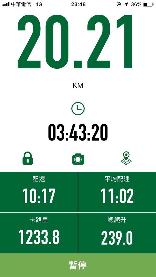 石松衢發揮巧思在中市北屯區跑出「反詐騙」字樣，路徑長達20公里，歷時3小時43分。（台中市警察局提供／馮惠宜台中傳真）