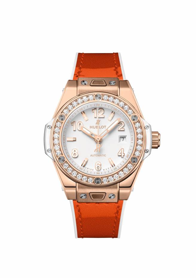 宇舶表Big Bang One Click皇金鑽表，39mm表徑84萬7000元，33mm表徑71萬7000元。（HUBLOT提供）