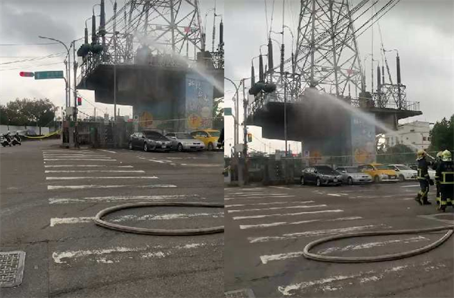 上午9点42分文山区万隆电变所爆炸后，接着上午9点45分左右新北中和高压电塔也起火，造成中和地区一度停电。（图／翻摄自记者爆料网）