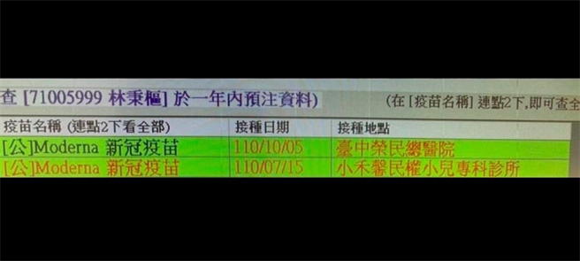朱凯翔在脸书揭露「不演了新闻台」的爆料，林秉枢10月5日曾在台中荣总接种第二剂莫德纳疫苗。（翻摄自脸书揭露「不演了新闻台」）