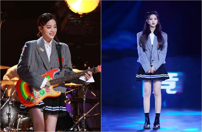 欧阳娜娜、杨超越撞衫了。（图／取材自欧阳娜娜Nana工作室（左图）、杨超越工作室微博）